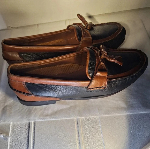 FLORSHEIM Mens Slip On Shoes With Tassels Two Tone Black & Brown 11.5 - Picture 6 of 13